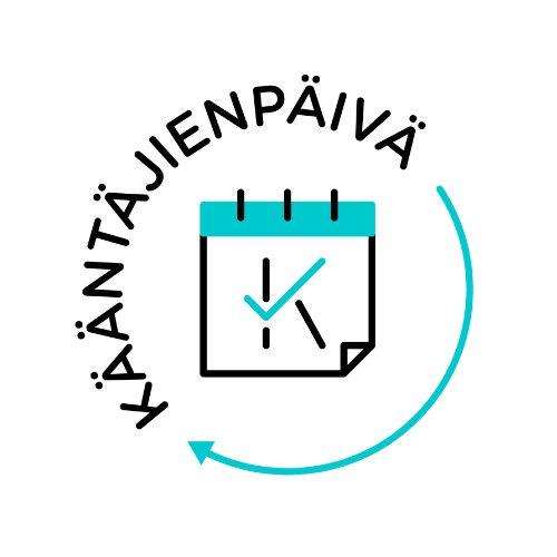 Teksti kääntäjienpäivä kalenteriin tyylitellyt K-kirjaimen ympärillä.